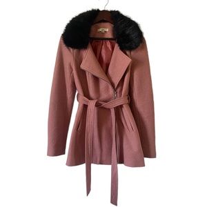 Ya Los Angeles pink coat with faux fur collar size small